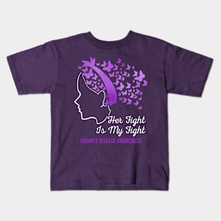 Her Fight Is My Fight Crohn's Disease Awareness, Purple Ribbon Kids T-Shirt